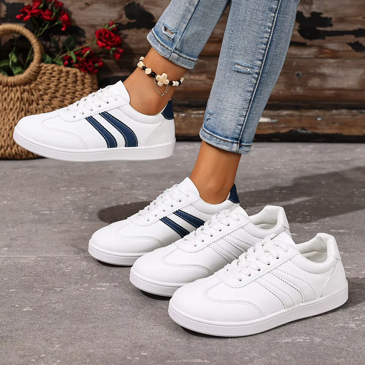 Baskets plates en cuir souple pour femme