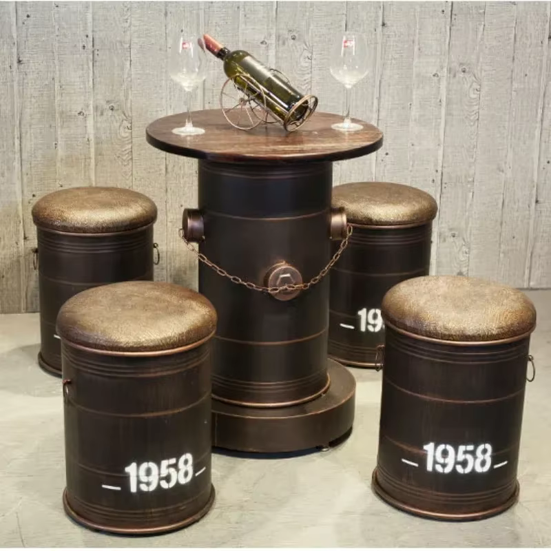 Tabouret de bar industriel rétro avec cadre en métal robuste et siège seau en cuir, meubles de pub de bar de maison de style vintage, assemblage facile