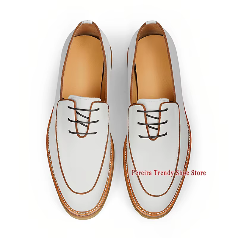 Chaussures Derby classiques faites à la main à semelle épaisse pour hommes