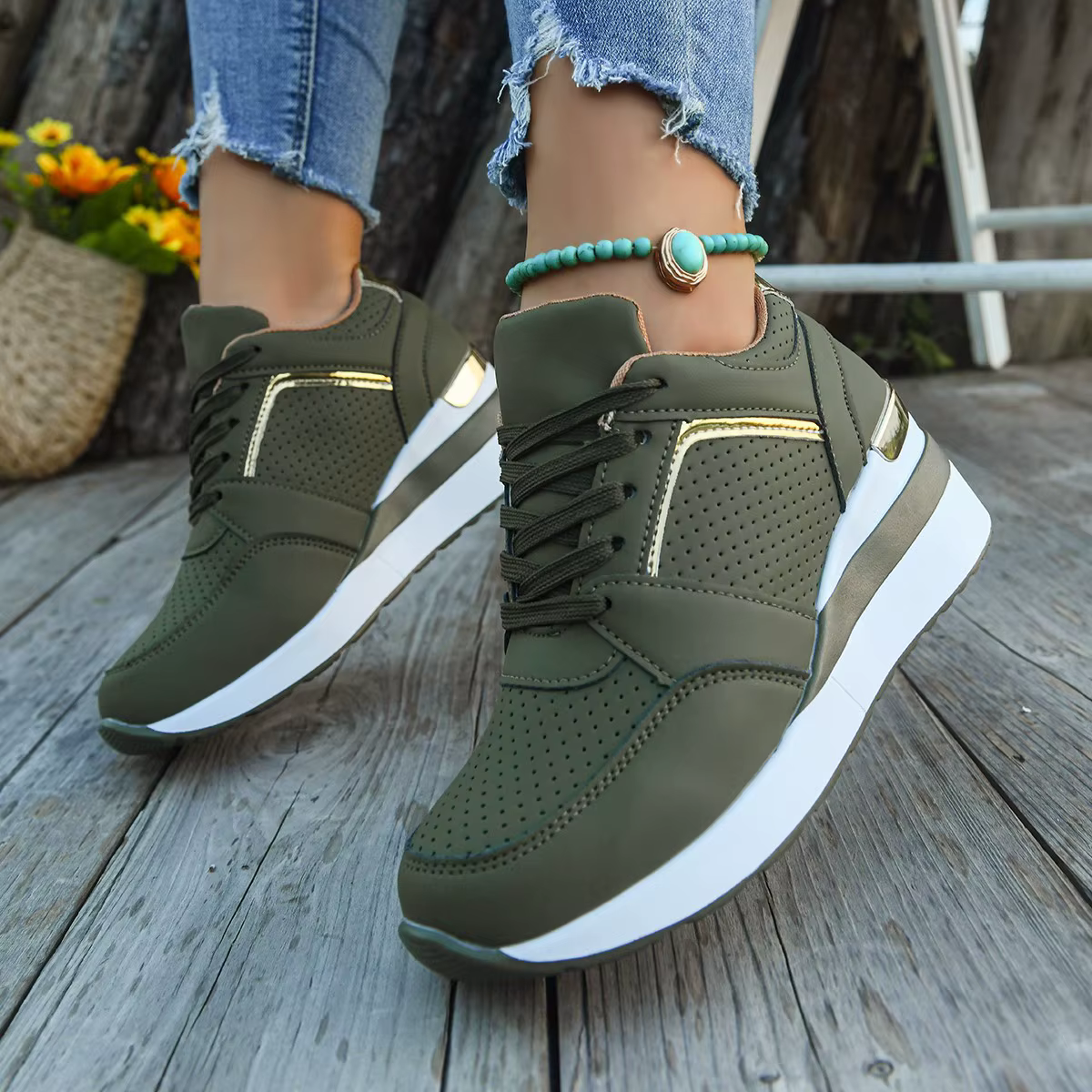Chaussures de sport décontractées pour femmes printemps automne nouveau Style maille à lacets talon incliné fond épais