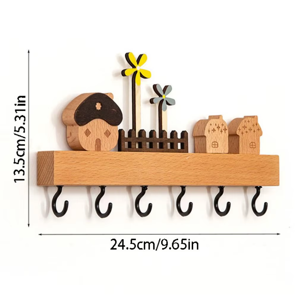 Accessoire de décoration intérieure, porte-clés en bois, 6 crochets, style nordique, support de rangement pour clés, crochet décoratif mignon INS, entrée