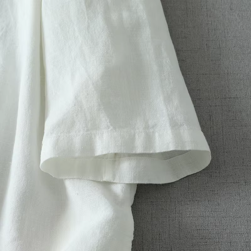 Chemisier blanc en coton et lin de style chinois traditionnel pour femme, manches 3/4, cardigan décontracté ample pour le printemps et l'été