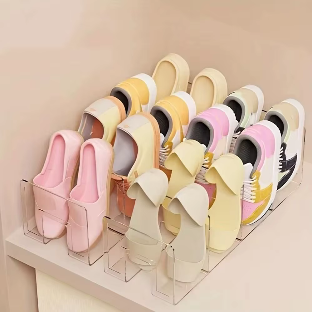 Range-chaussures vertical transparent en plastique à 4 compartiments grande capacité – Organisateur de chaussures autoportant pour un gain de place