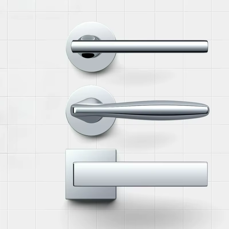 Porte intérieure minimaliste moderne, serrure de porte de chambre à coucher, poignée de porte universelle en bois argenté brillant, serrure à poignée silencieuse fendue
