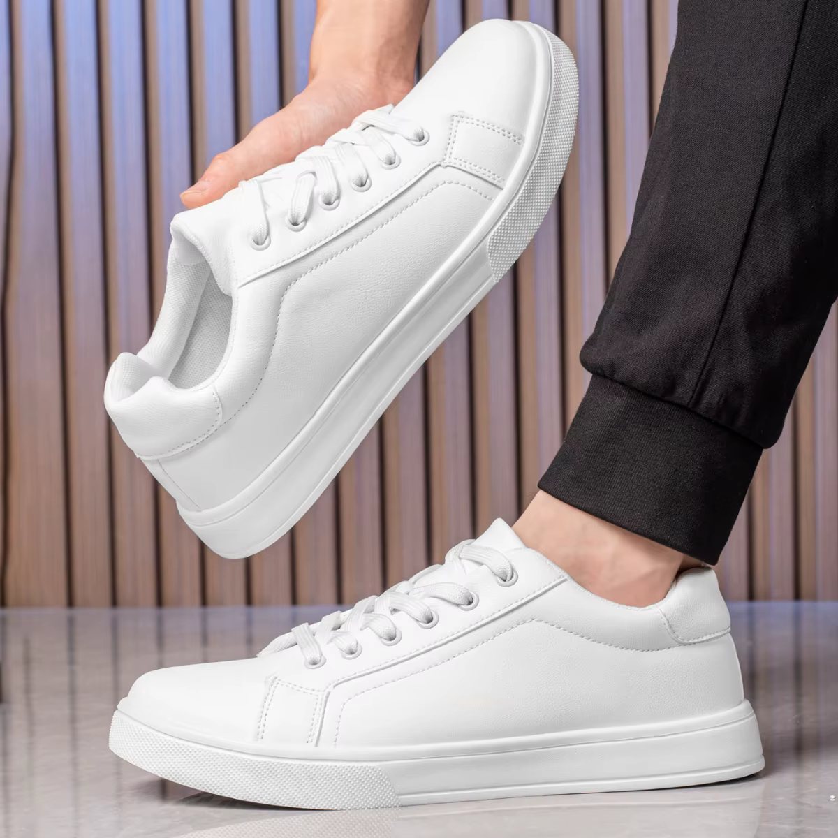 Cuir hommes chaussures baskets tendance