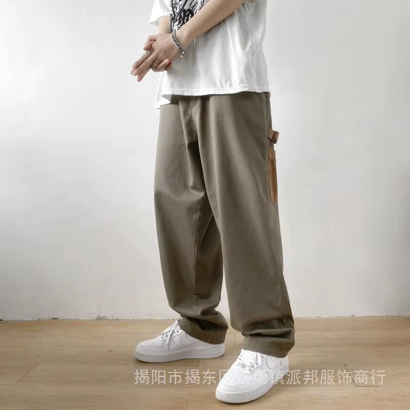 Style japonais coupe ample jambe droite pantalons décontractés automne tendance coréenne hommes Cargo pantalon haute rue cloche bas cool
