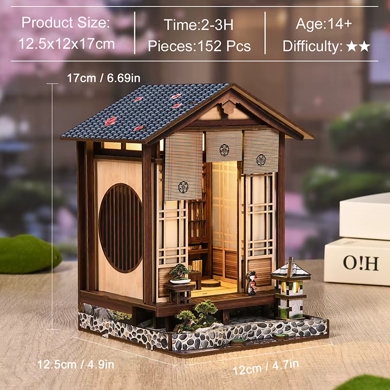 Kit de maison de poupée miniature de style japonais à construire soi-même, modèle en bois avec décorations mignonnes, idéal pour les passionnés de maisons de poupées