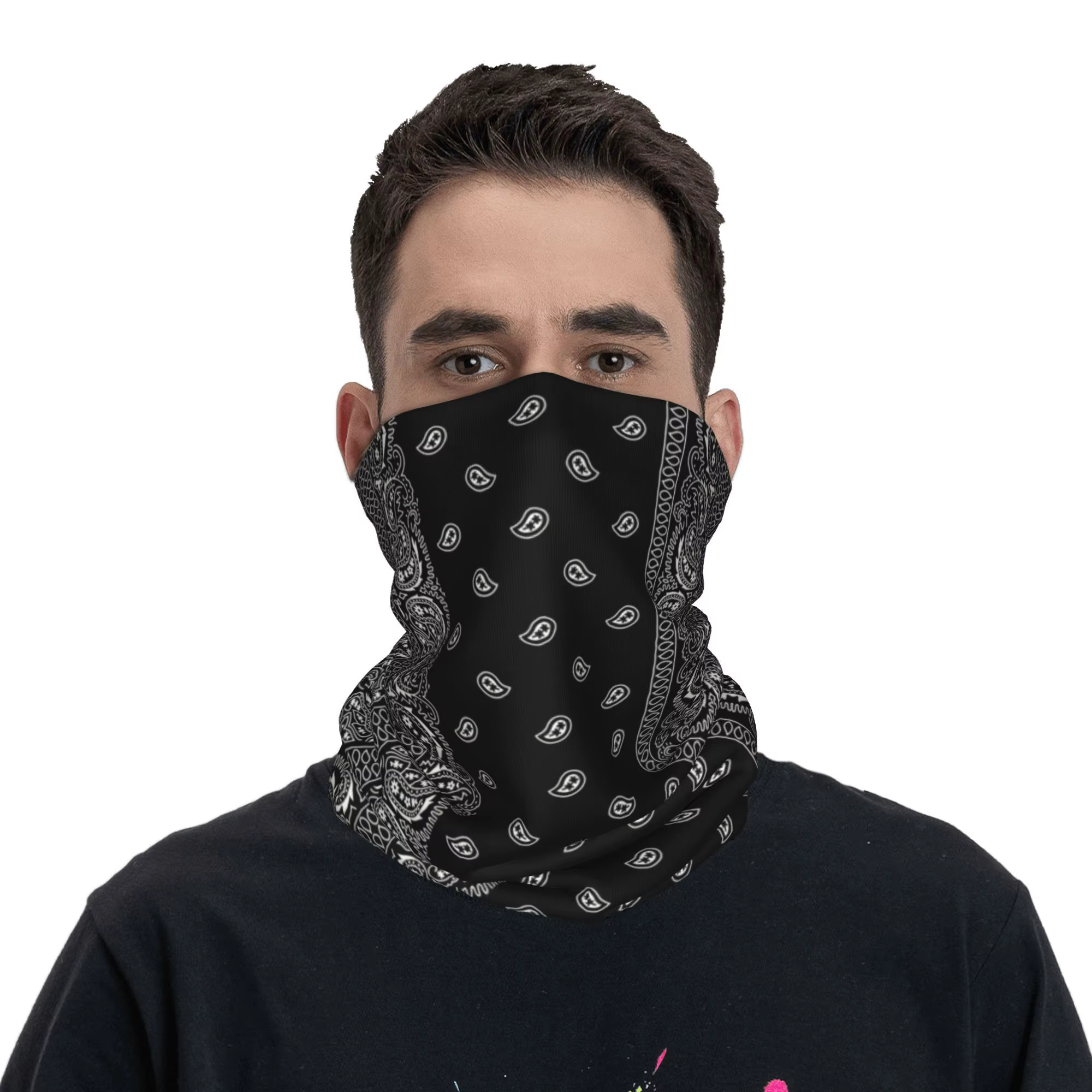 Personnalisé noir et blanc Paisley Chicano Bandana Style cache-cou hommes femmes hiver noir et blanc Bandana écharpe pour le Ski