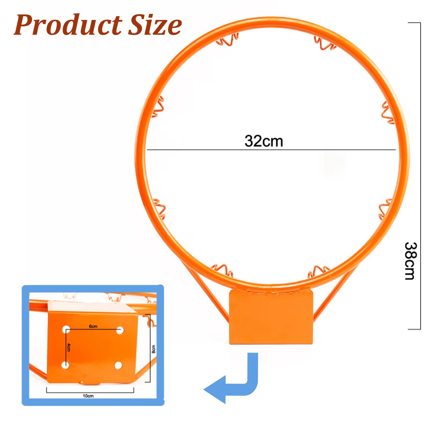Ensemble de cerceaux de basket-ball pour enfants de 32CM, cadre de jante solide monté sur porte murale avec 1 filet et 4 vis d'expansion, cerceau de basket-ball suspendu