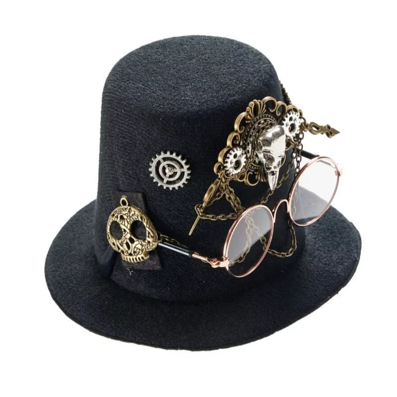 Chapeau Fedoras gothique 39BB, équipement Steampunk, Costume jeu rôle pour hommes femmes, haut-de-forme