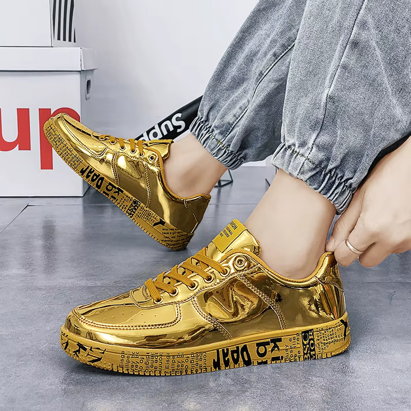 Nouvelles baskets en or Couple chaussures de luxe décontracté paillettes