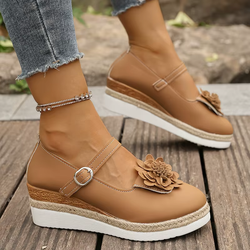Blanc Mary Jane chaussures à semelles compensées pour femmes mode fleur décor Espadrilles sandales femme 2025 printemps automne décontracté plate-forme pompes