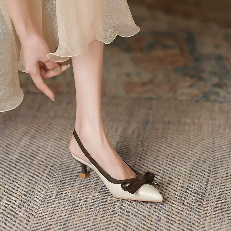 Sandales fermées pour femme été 2025 chaussures Sexy nœud bout pointu avec talons bas H confort Chic et élégant chaussures pour femmes quotidiennes