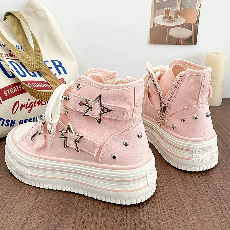 Chaussures montantes en toile rose Y2K pour femme