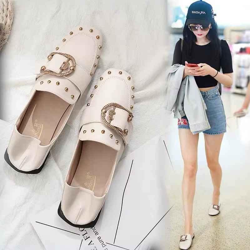 Bout carré noir mocassins chaussures pour femmes 2025 dames chaussures d'été talon bas élégant Y2k printemps Chic avec chaussure chaude élégante A
