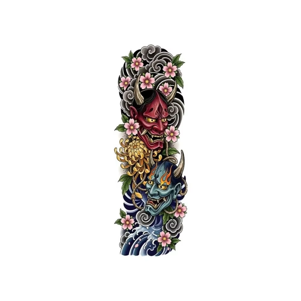 Tatouages temporaires japonais style démon, manchon de bras, poisson Koi, Geisha, Dragon, Pivoine, transfert à l'eau