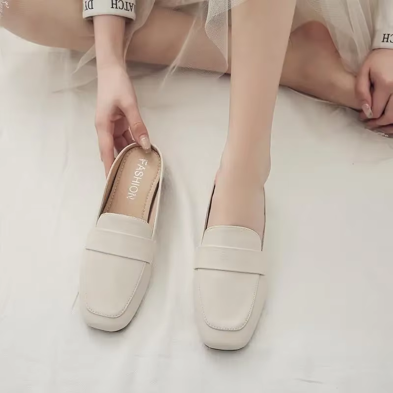 Baotou-Demi-pantoufles en cuir souple pour femme