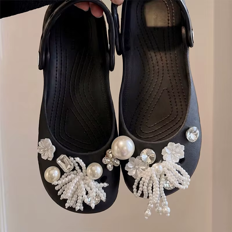 Élégantes Chaussures Plates à Nœud Papillon en Perles et Strass pour Femmes