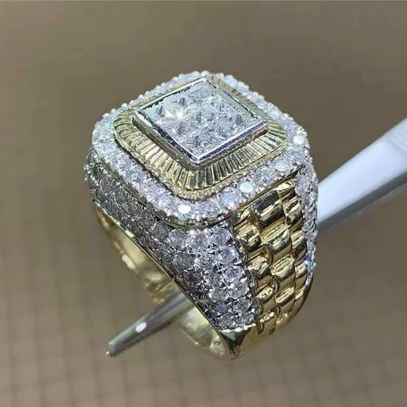 Bague Hip Hop Incrustée de Charbon pour Homme et Femme, Bijoux de Mariage, Document en Or Dominateur, Blanc, Punk, Mode Zcomprend