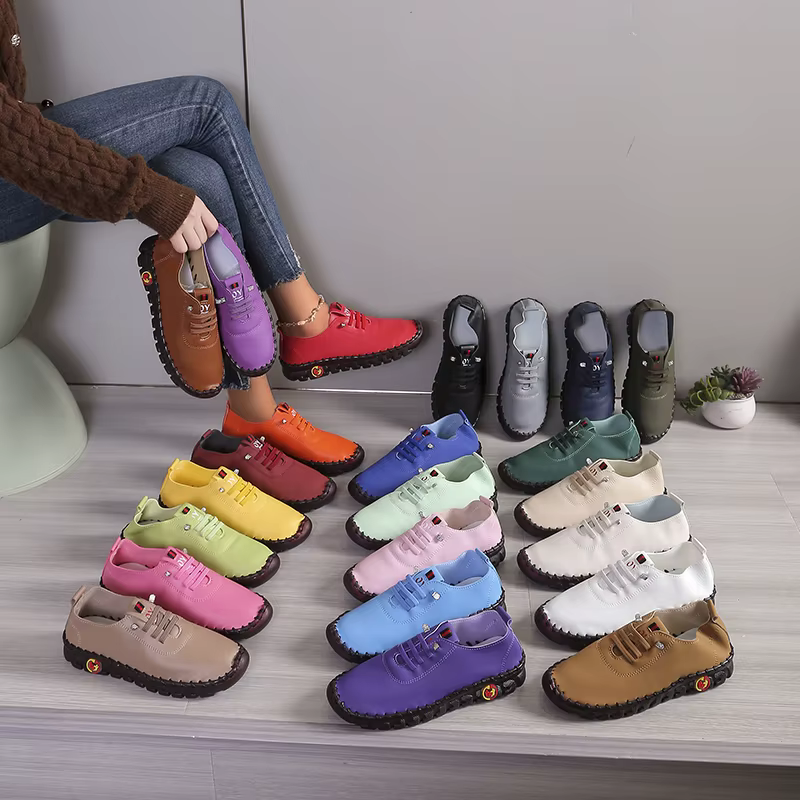 Baskets chaussures pour femmes mocassins dentelle cuir plat dames Sports de plein air