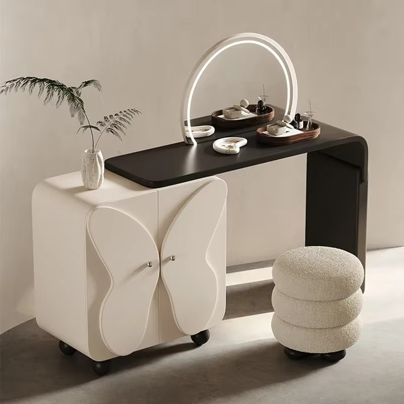 Table de maquillage moderne avec miroir et chaise, meuble de rangement pour chambre à coucher, coin bijoux, suite de salon Penteadeira