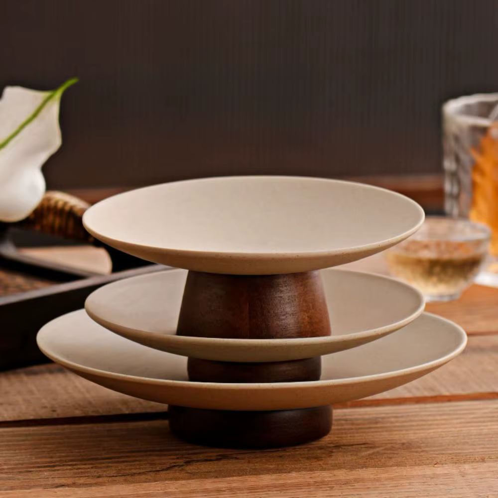 Plateau de rangement en céramique, organisateur de cuisine, plateau à Dessert en bois Durable, assiette de fruits Simple réutilisable commerciale