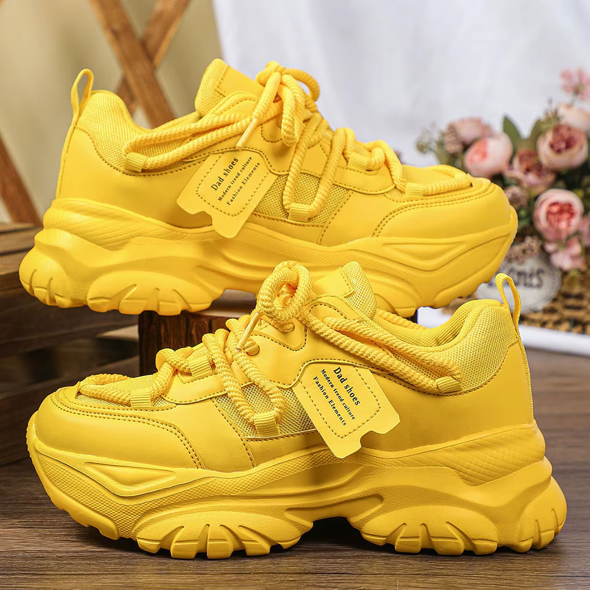 Baskets jaunes femme plate-forme chaussures de sport respirant femmes