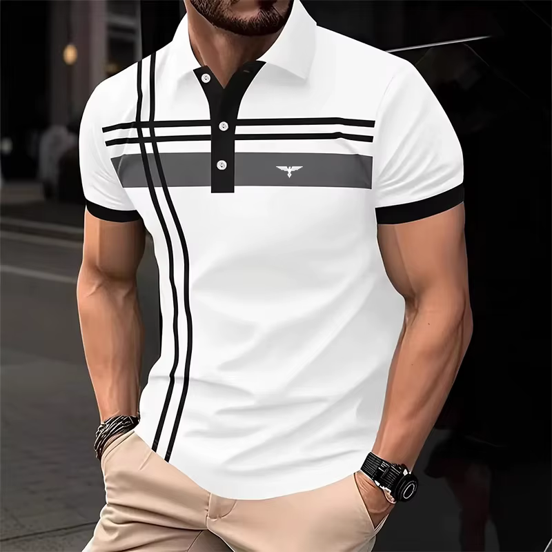 Chemises polo rayées rouges pour hommes de style européen, col contrasté, manches courtes, mode quotidienne, vêtements d'affaires pour hommes, vêtements d'été