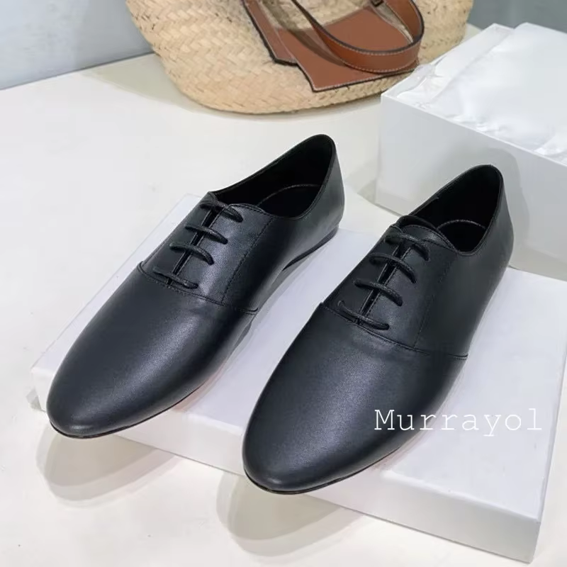 Chaussures plates à lacets en fourrure pour femmes, couleur unie, bouche profonde, simples, en cuir véritable, chaussures de marche rétro quatre saisons, nouvelle collection 2025