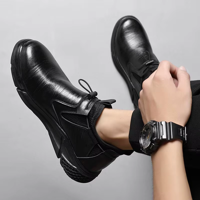 Chaussures de travail de sécurité imperméables en cuir noir pour hommes