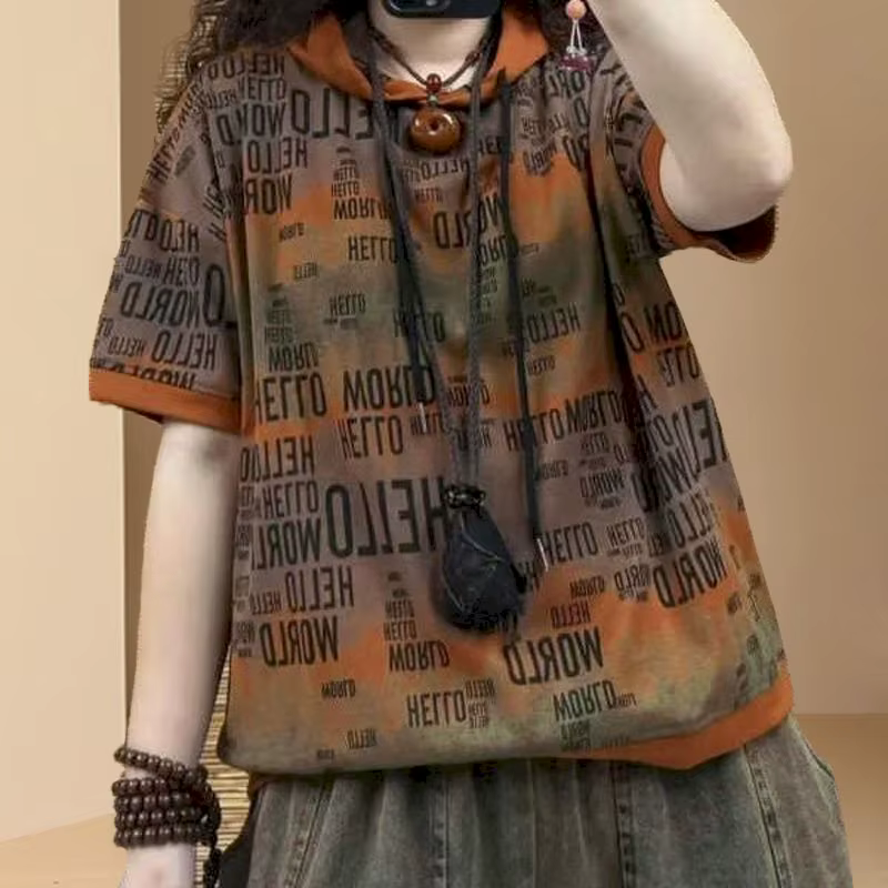 T-shirts surdimensionnés pour femmes, tendance estivale, imprimés tie-dye, à manches courtes, à capuche, décontractés, amples, polyvalents, amincissants