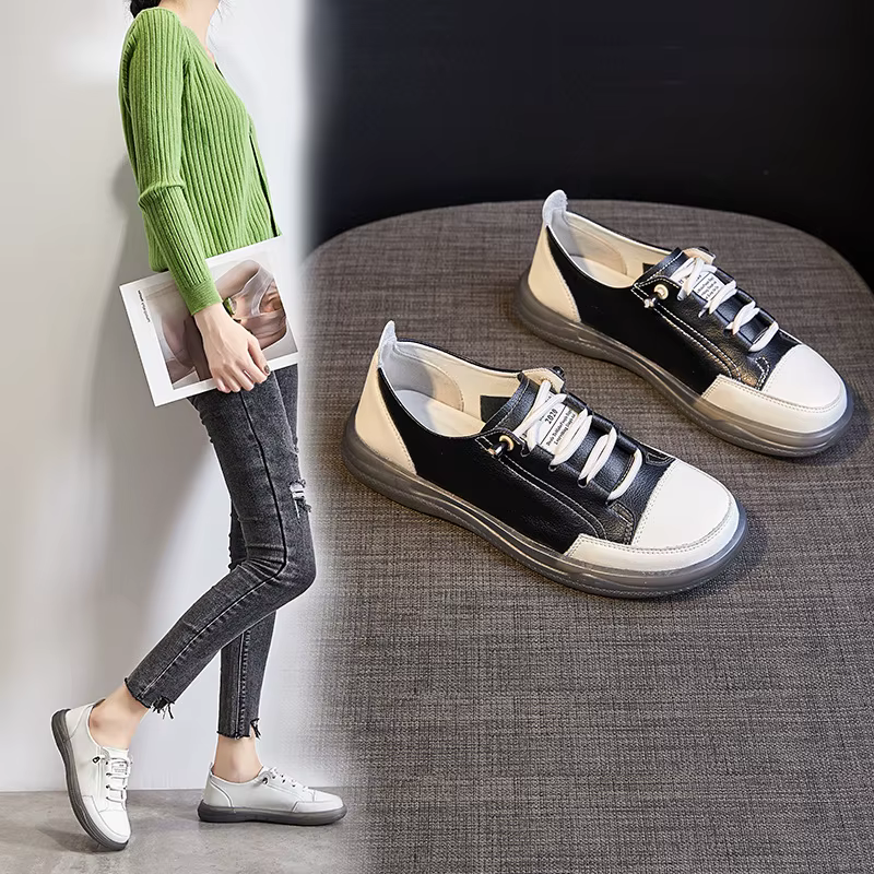Maogu-Baskets Plates en Cuir group pour Femme