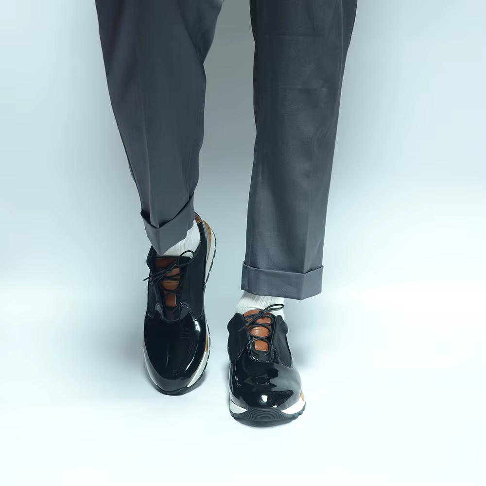 XEBOS luxe hommes Oxford baskets noir véritable cuir verni à lacets semelle antidérapante lisse bureau fête chaussures