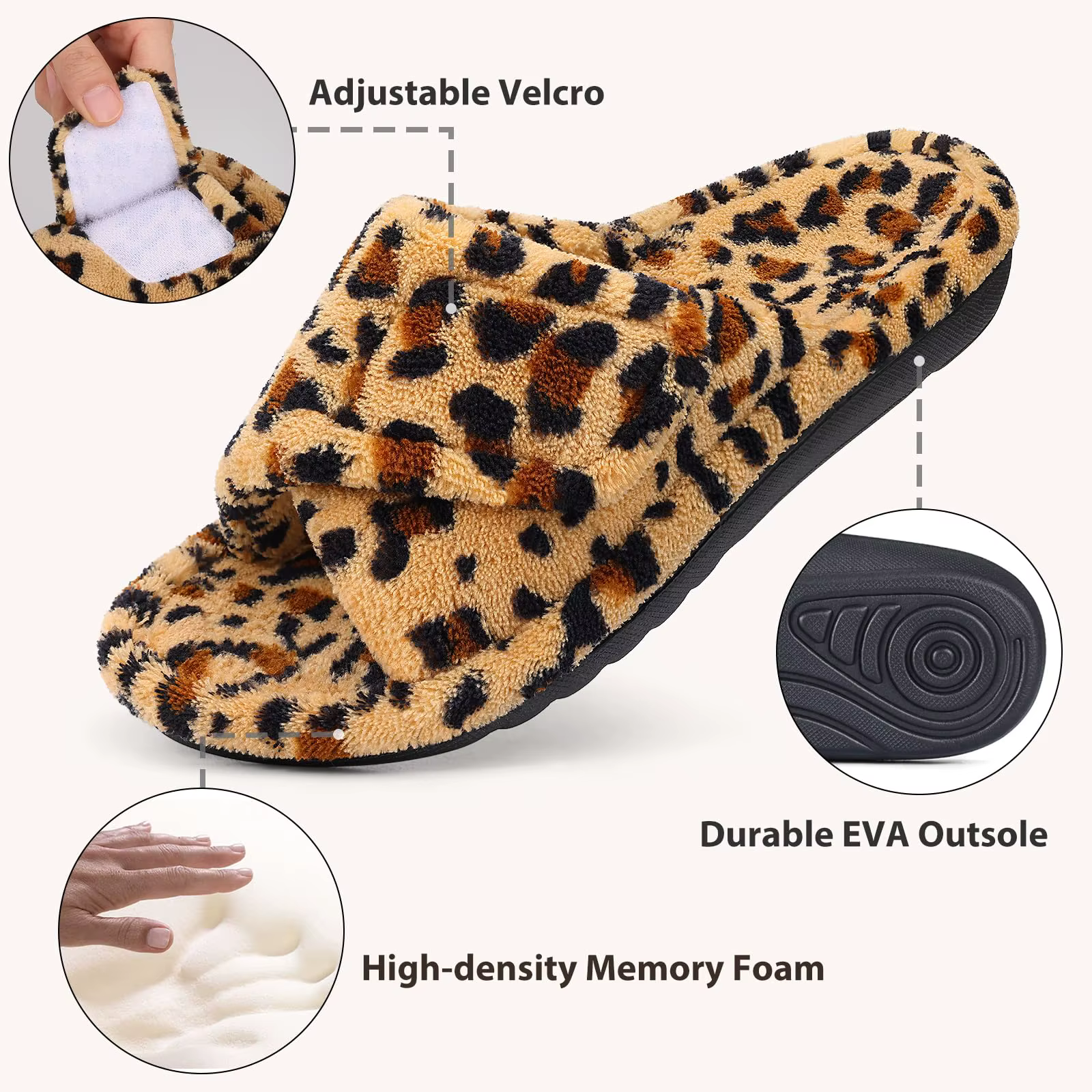 Pantoufles ouvertes en fourrure Litfun pour femmes, doublées de fourrure, en mousse à mémoire de forme, plates, chaudes, confortables et moelleuses, avec soutien de la voûte plantaire