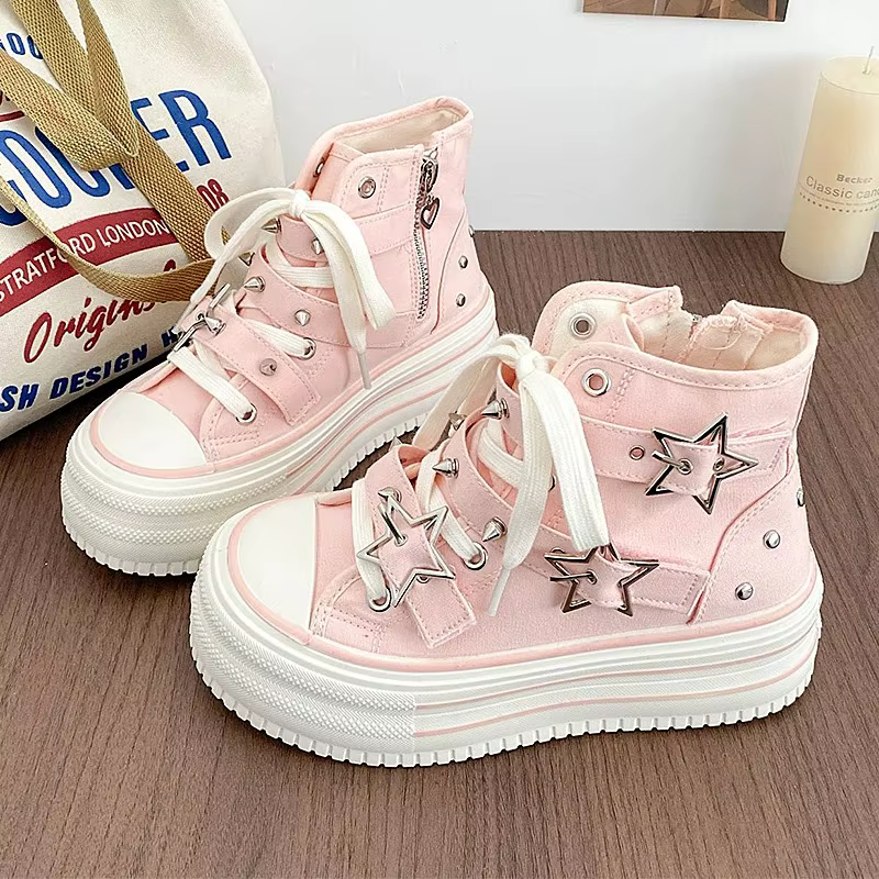 Chaussures montantes en toile rose Y2K pour femme