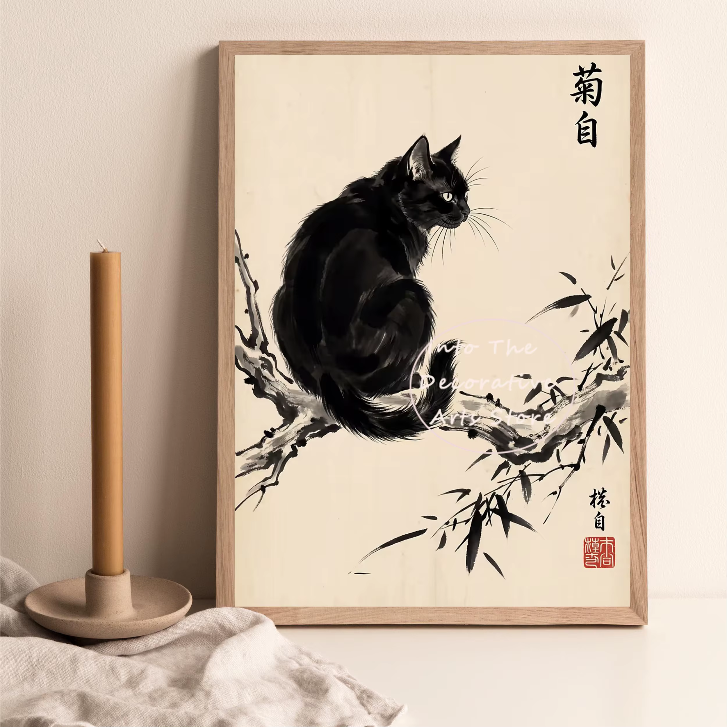 Affiche d'art sur toile de la série rétro des années 80, motif chat samouraï tatoué japonais, pour décoration murale de salon, café, club, chambre et maison