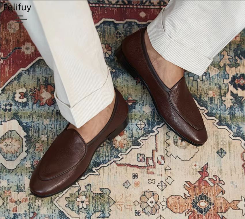 Chaussures décontractées noires pour hommes en cuir véritable à enfiler