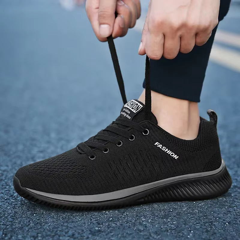 Baskets pour hommes noir décontracté confortable tricoté chaussures de sport respirant