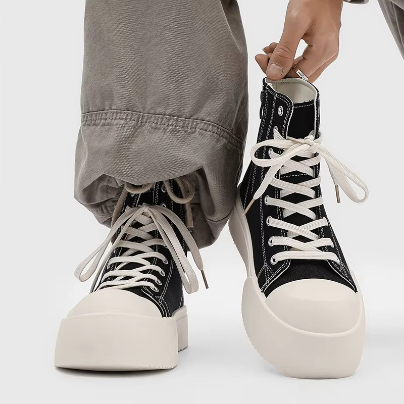 Plate-forme haut chaussures en toile pour hommes tendance grande tête décontracté