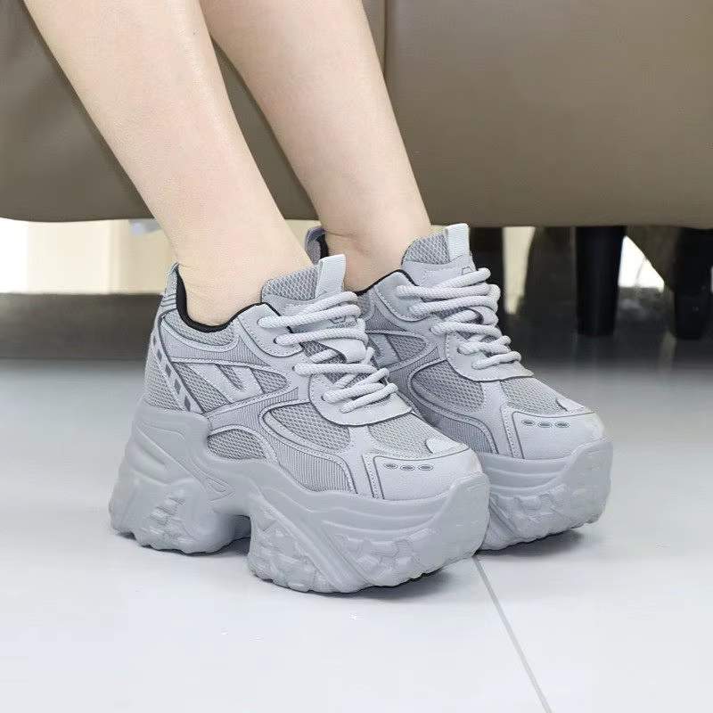 Baskets Chunky 12 cm pour Femme – Chaussures Confortables en Cuir Véritable à Plateforme et Talon Compensé pour le Quotidien et le Bureau