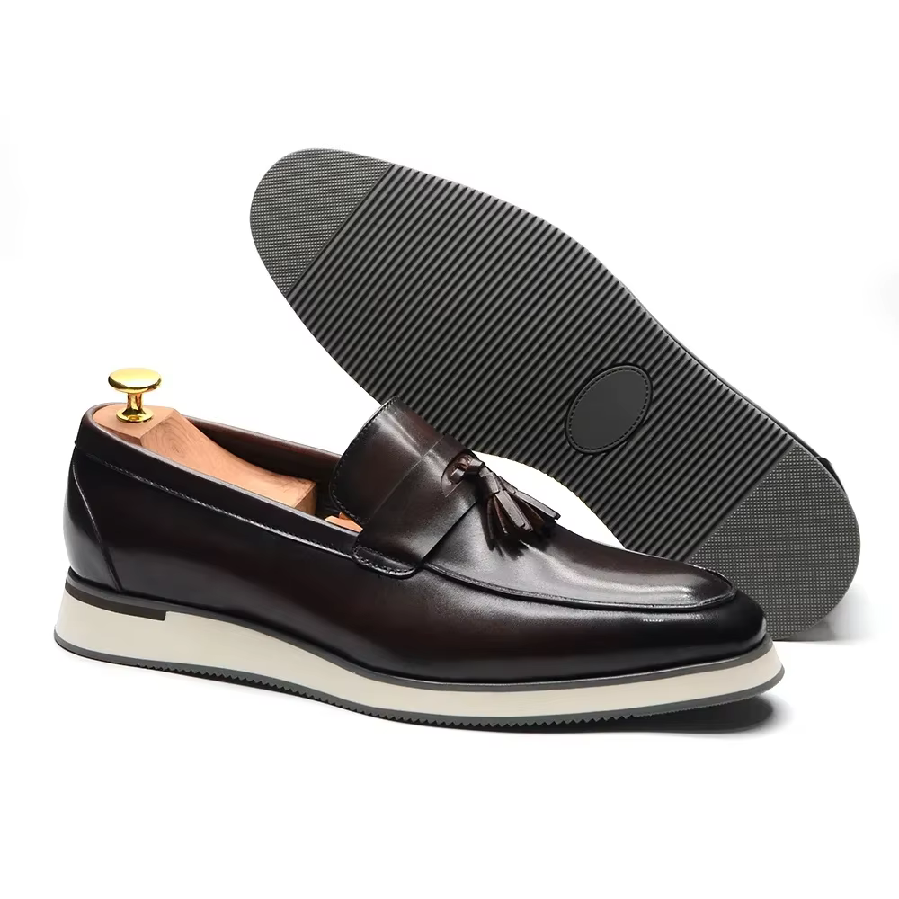 XEBOS hommes à la main en cuir véritable gland Penny mocassins noir marron chaussures plates automne décontracté