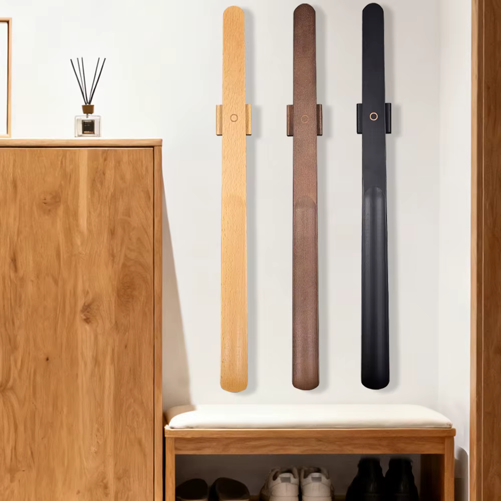 Klaxon à chaussures à manche long en bois de hêtre de qualité supérieure de 55 cm – Base magnétique sans courbure pour