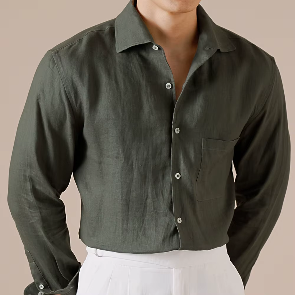 Style italien 100% chemise en lin hommes décontracté affaires couleur unie déplacements respirant printemps et automne Camisa Social Masculina