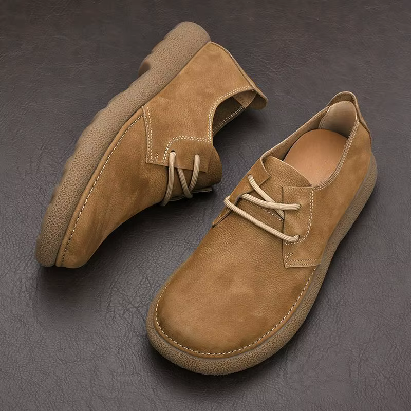 Chaussures décontractées vintage en daim pour hommes - Mocassins à enfiler avec semelle en caoutchouc souple