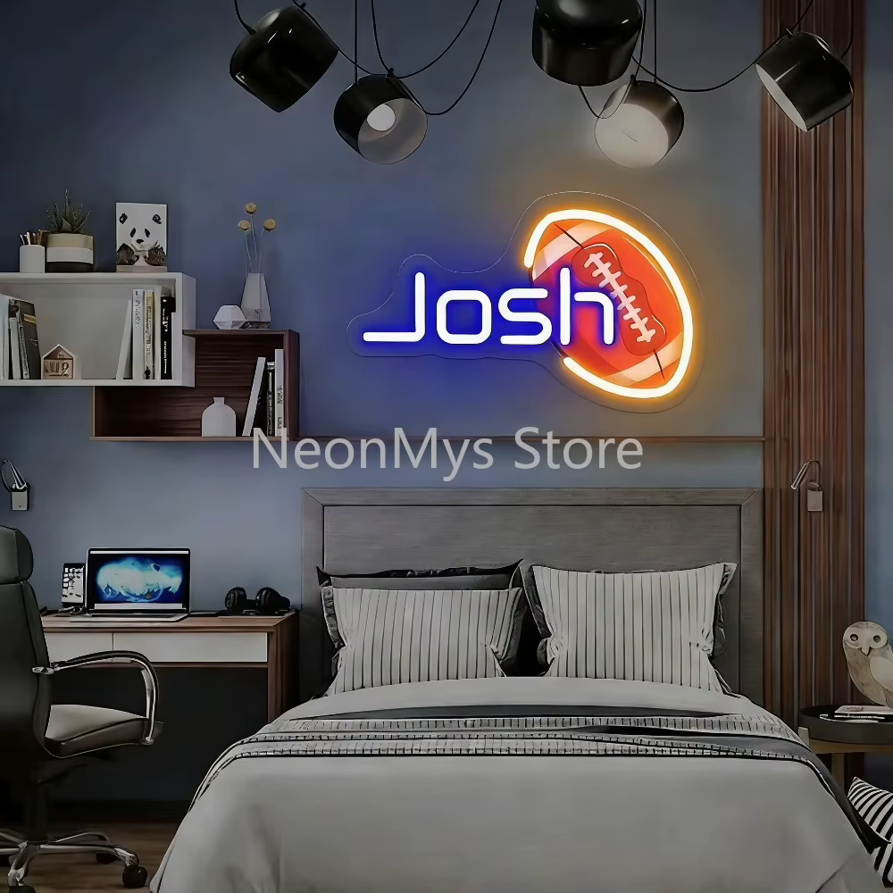 Enseigne au néon personnalisée avec nom de balle de sport, impression UV, basket-ball, Football, décoration murale de chambre à coucher, cadeau personnalisé pour enfants