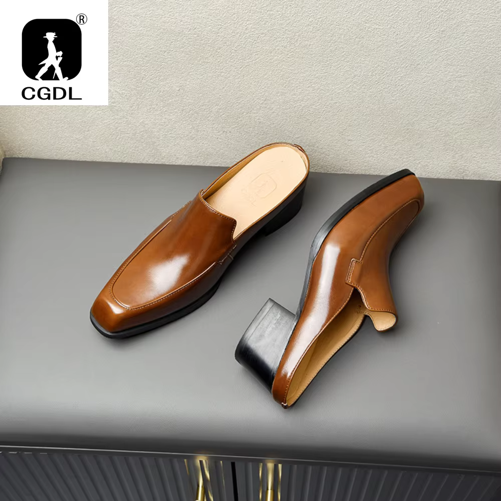 Mules en cuir véritable pour hommes demi-chaussures homme marque de luxe concepteur