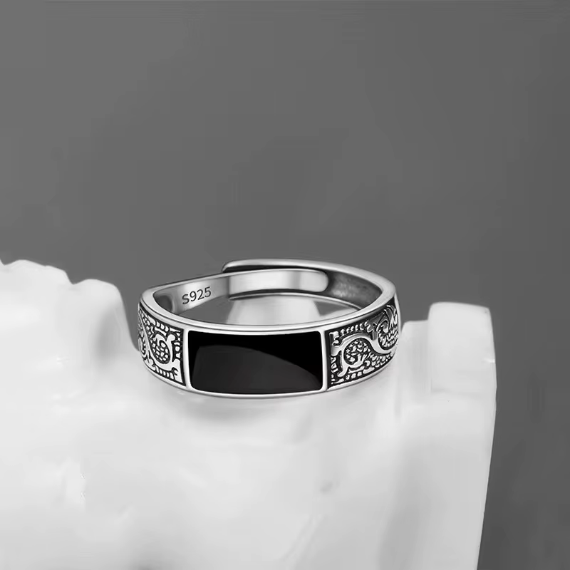 Bague en argent Sterling 925 pour hommes, haute qualité, luxe, gemme noire, accessoires de bijoux fins de mariage, cadeaux de fête