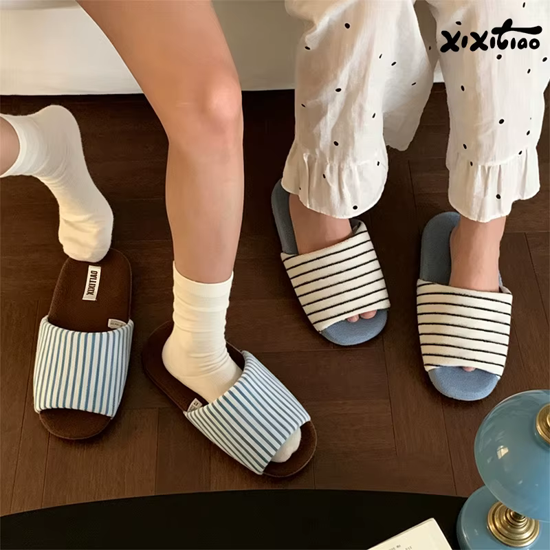 XIXITIAO Pantoufles d'intérieur rayées pour femmes et hommes