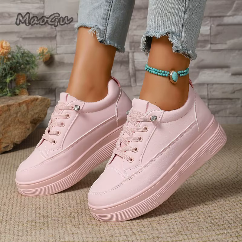 Blanc/rose femmes plate-forme baskets semelle épaisse décontracté usage quotidien dames école marche chaussures à