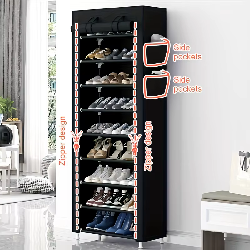 Meuble à chaussures à 9 niveaux avec housse anti-poussière